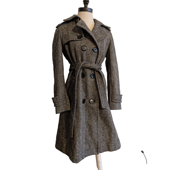 Gap herringbone trench coat brown wool size XS - Picture 1 of 8